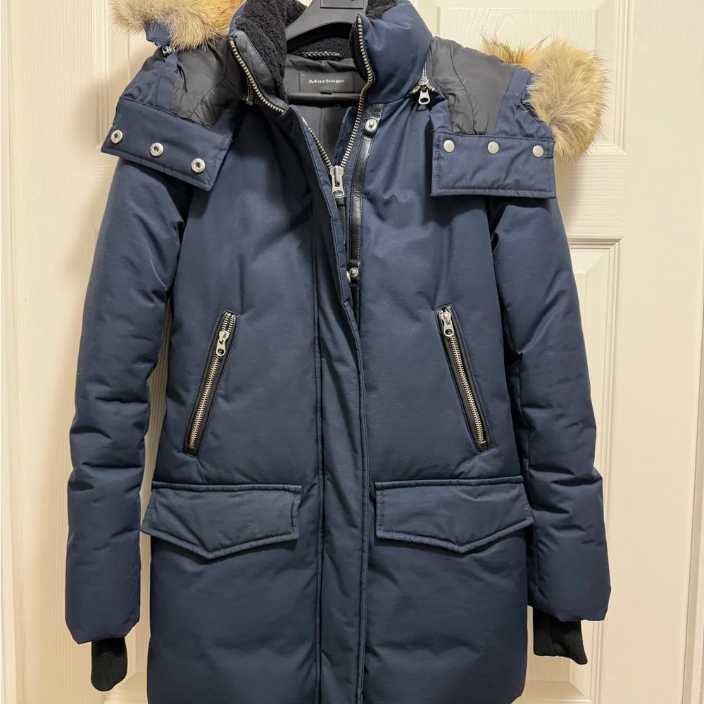 Mackage Navy Quilted Down Parka with Fur-Trim Hood - Picture 1 of 2